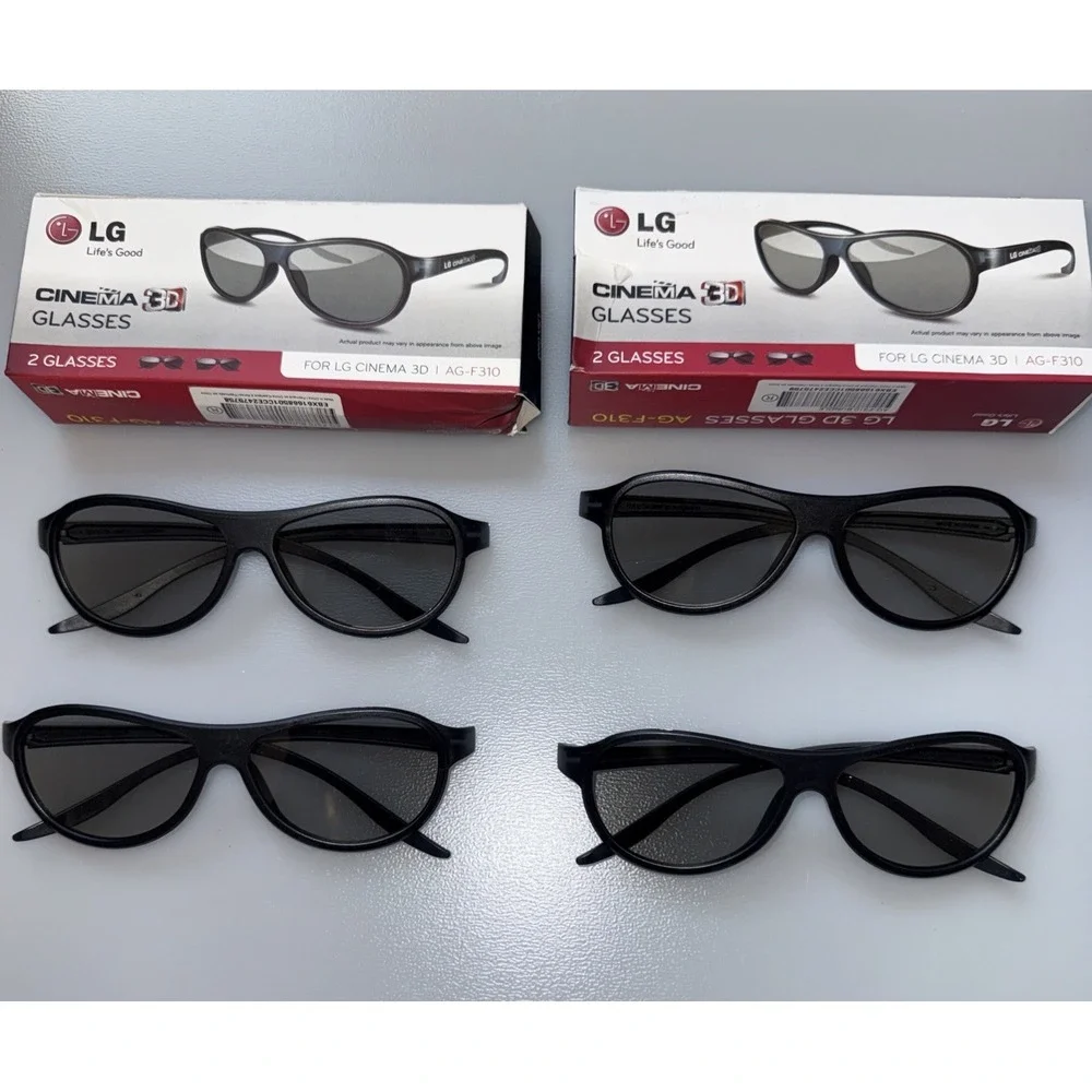 4 NEW Pairs LG Cinema 3D Glasses AG-F310 2 pairs per box. 4 pairs of black frame